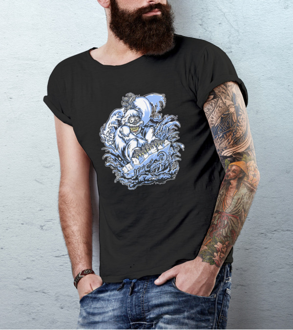 Shred The Gnar Snowboarding Yeti Surfing Monster Wave T-Shirt