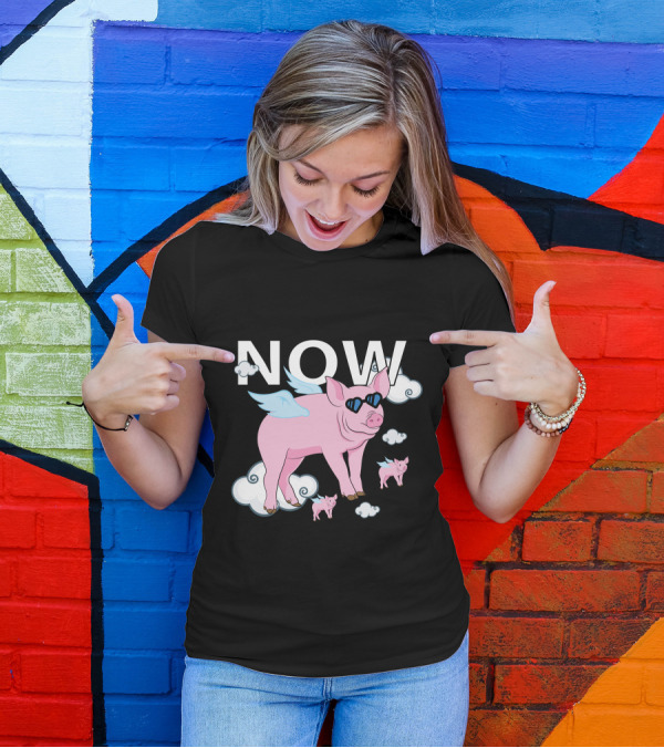 The Time Is Now Flying Pigs With Wings And Sunglasses T-Shirt
