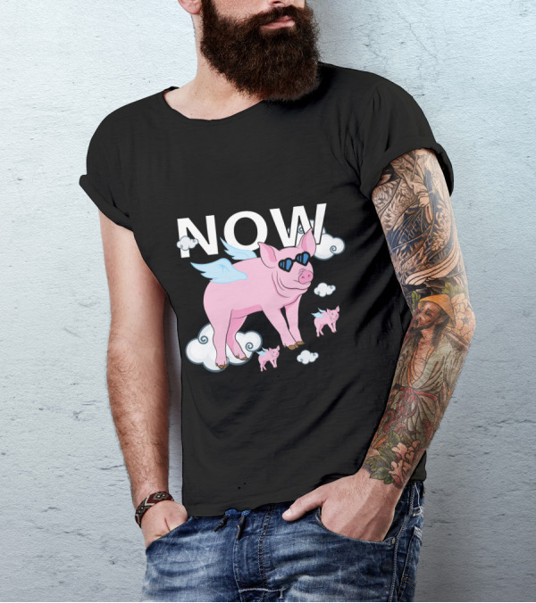 The Time Is Now Flying Pigs With Wings And Sunglasses T-Shirt