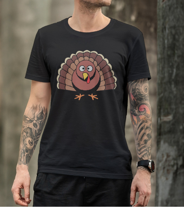 Turkey Cartoon Character With Colorful Feathers T-Shirt