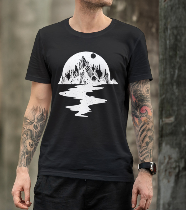 Way Of Life Nature Mountain Reflection Moon Forest T-Shirt