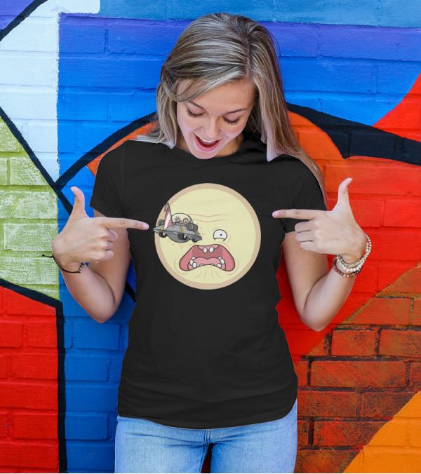 A Trip To The Sun Flying Saucer Sci-Fi Cartoon Face T-Shirt