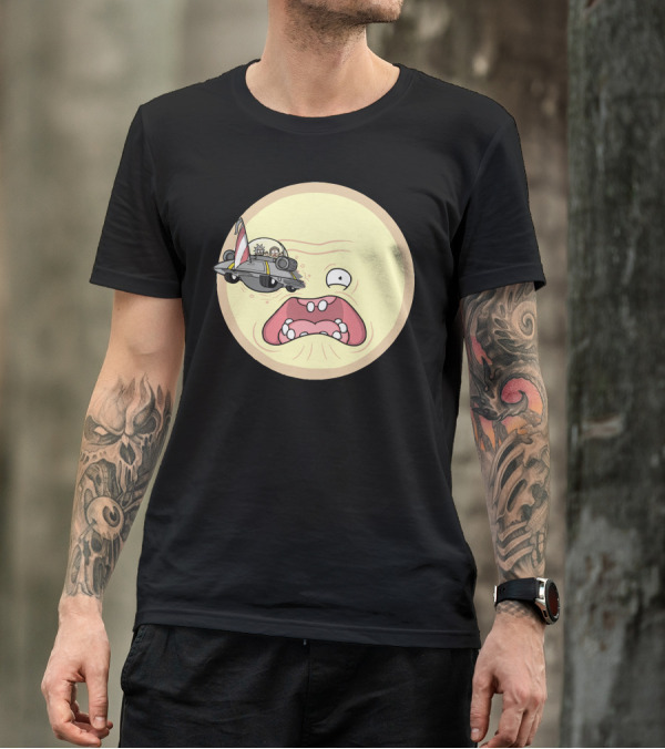 A Trip To The Sun Flying Saucer Sci-Fi Cartoon Face T-Shirt