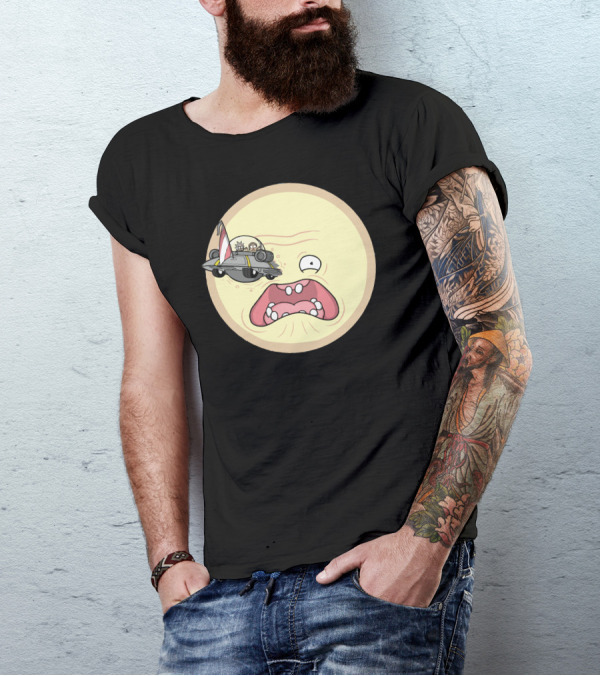 A Trip To The Sun Flying Saucer Sci-Fi Cartoon Face T-Shirt