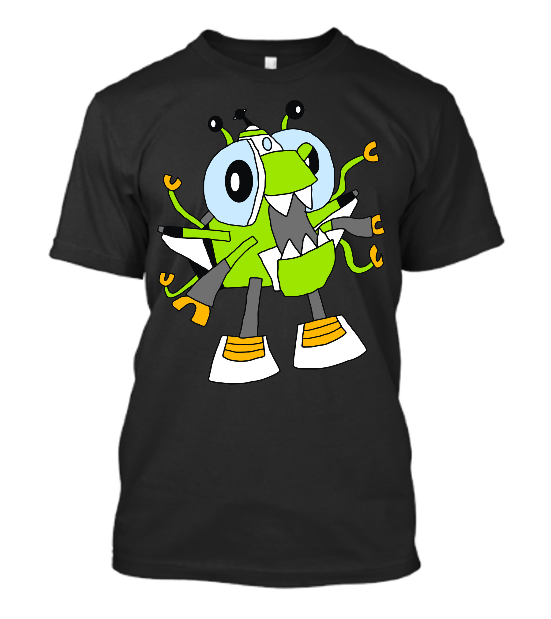 Alien Orbitons Max Green Cartoon Character With Big Eyes And Antennas T-Shirt