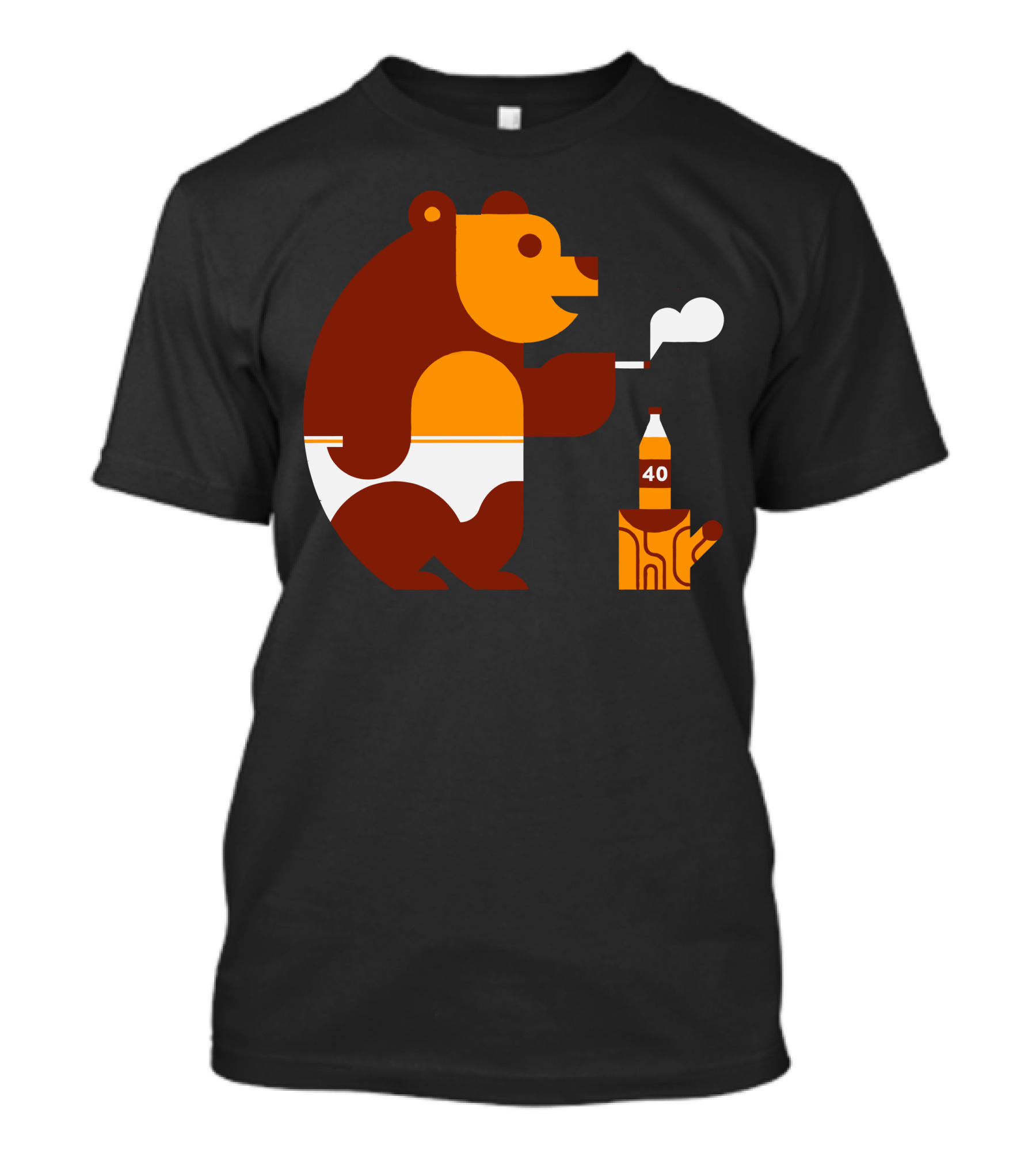 Bear In Underwear Smoking Pipe With Bottle And Log T-Shirt