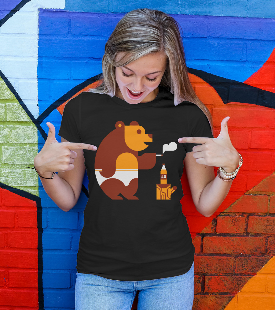 Bear In Underwear Smoking Pipe With Bottle And Log T-Shirt