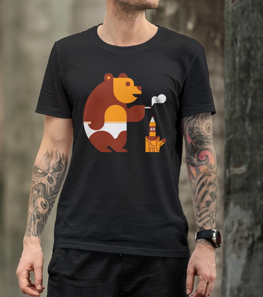 Bear In Underwear Smoking Pipe With Bottle And Log T-Shirt