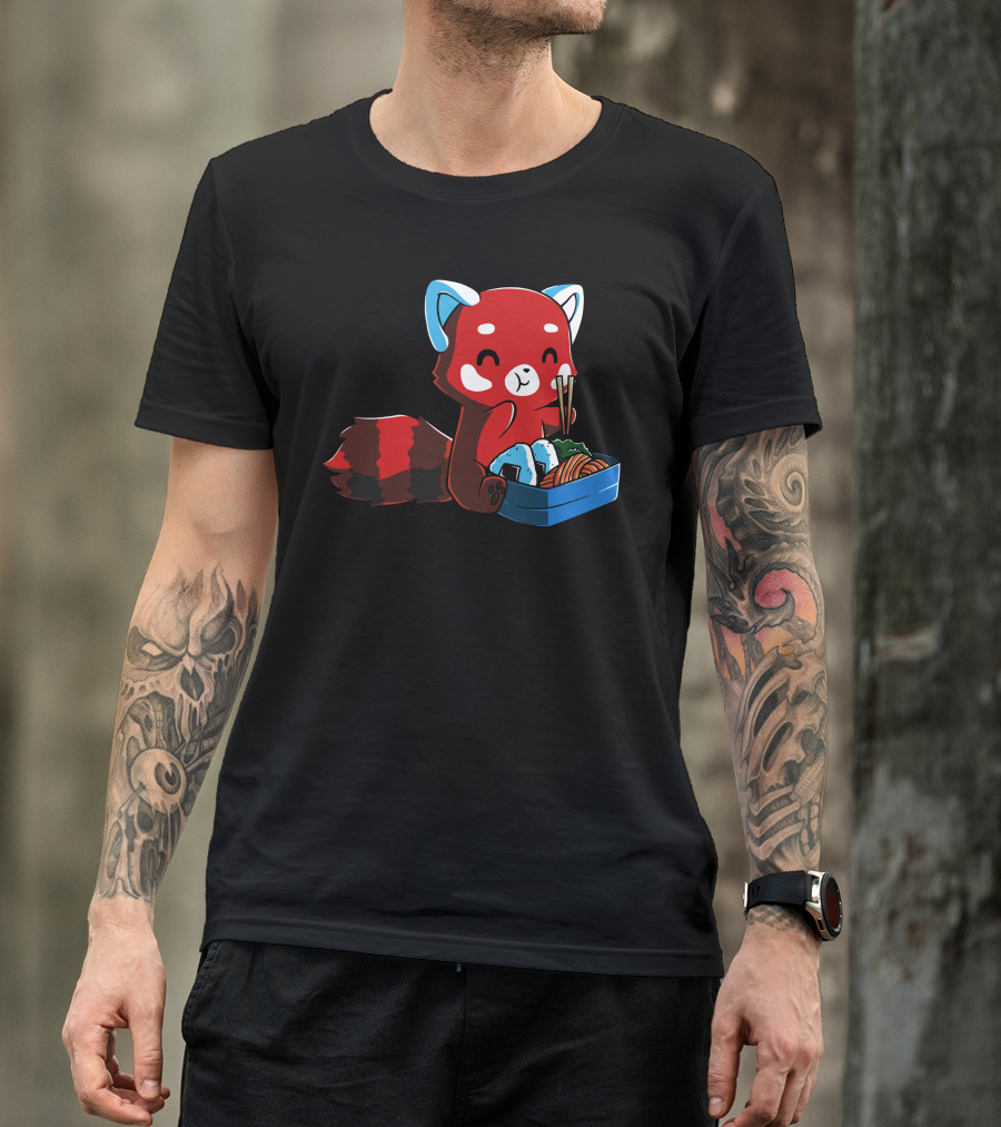 Kawaii Red Panda Eating Bento Box Sushi T-Shirt