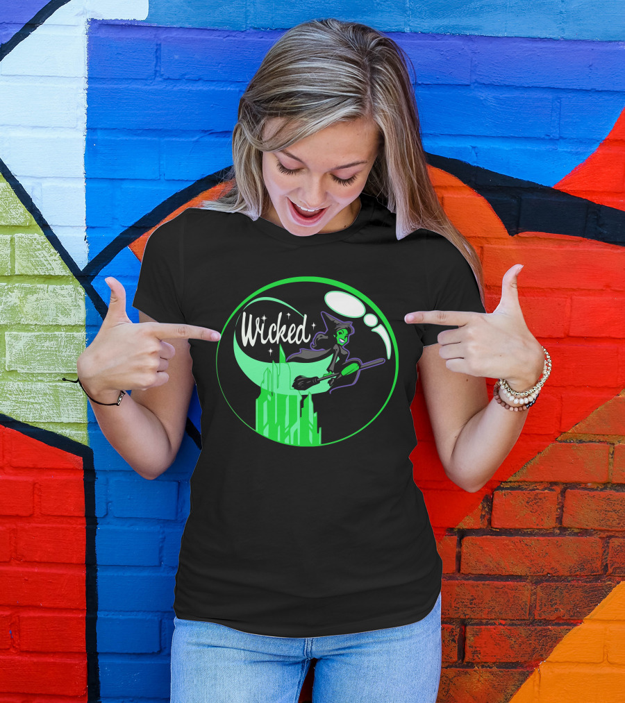Wicked Witch Flying Over Emerald City Moon T-Shirt