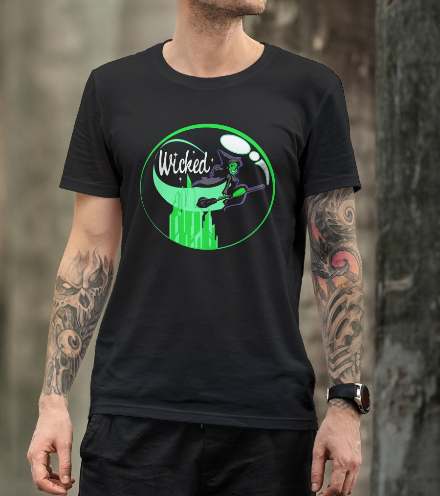 Wicked Witch Flying Over Emerald City Moon T-Shirt