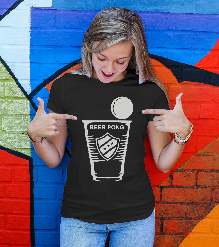 Beer Pong Cup Icon With Ball And Shield T-Shirt