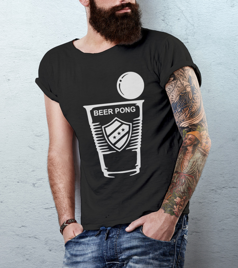 Beer Pong Cup Icon With Ball And Shield T-Shirt
