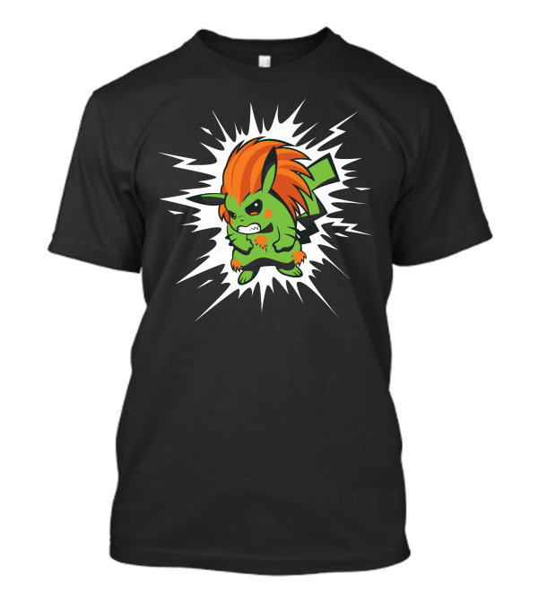 Blankachu Character Fusion Icon With Electric Green And Spiky Orange T-Shirt