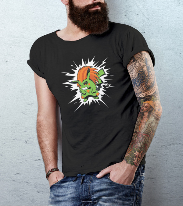 Blankachu Character Fusion Icon With Electric Green And Spiky Orange T-Shirt