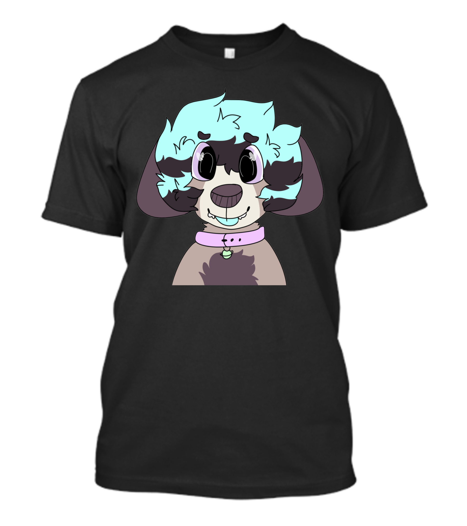 Blep Cartoon Dog With Pastel Blue Hair And Pink Collar T-Shirt