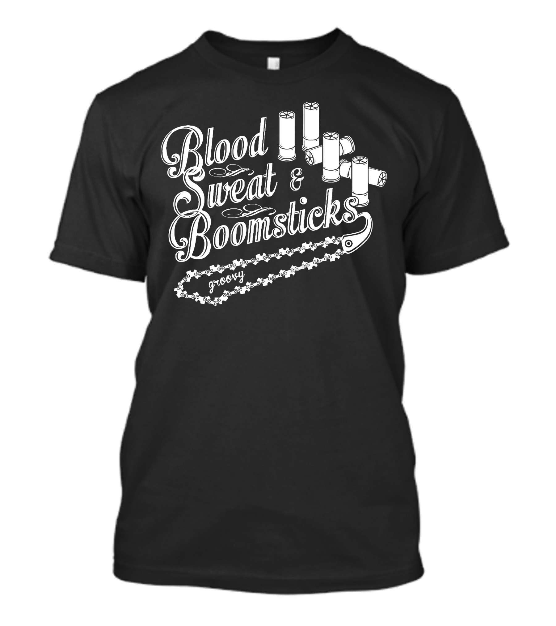 Blood Sweat And Boomsticks Groovy Chainsaw Shotgun Shells T-Shirt
