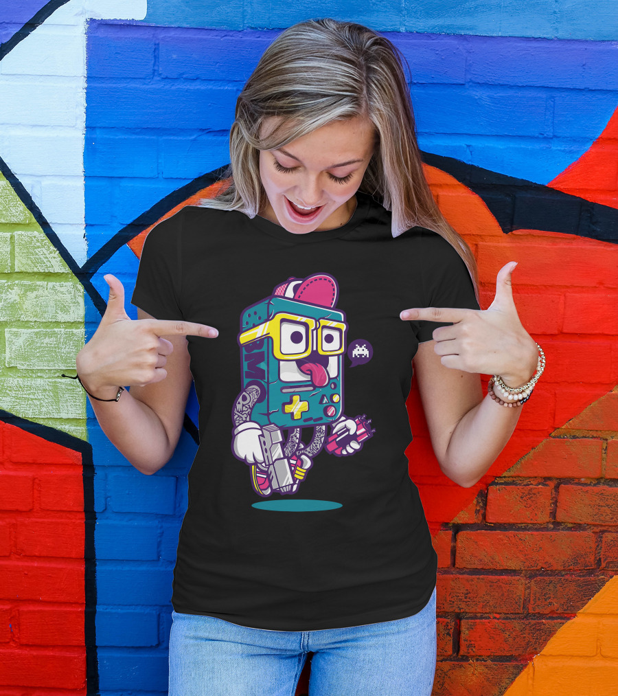 Bmo Retro Gaming Console Character With Space Invader Icon And Tattoo Style Elements T-Shirt