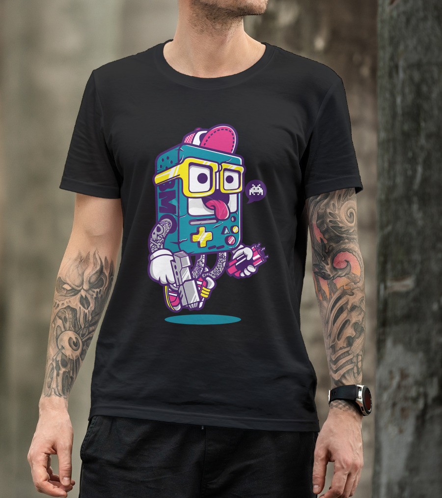 Bmo Retro Gaming Console Character With Space Invader Icon And Tattoo Style Elements T-Shirt