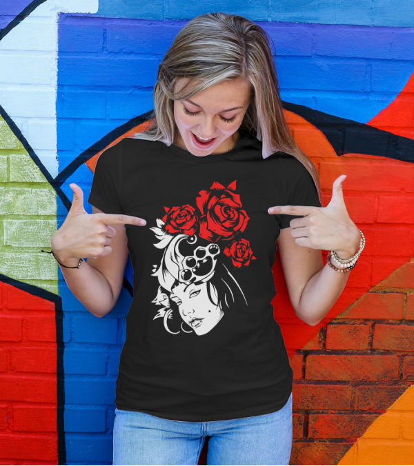 Lady Rose Red Floral Portrait Style Roses T-Shirt