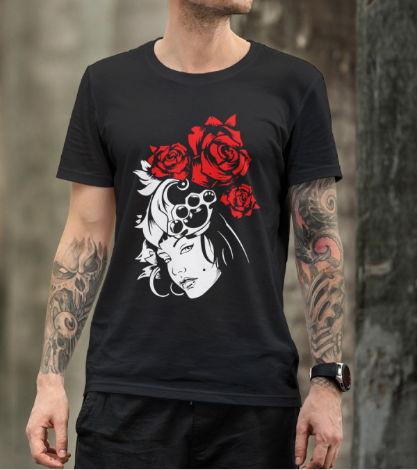 Lady Rose Red Floral Portrait Style Roses T-Shirt