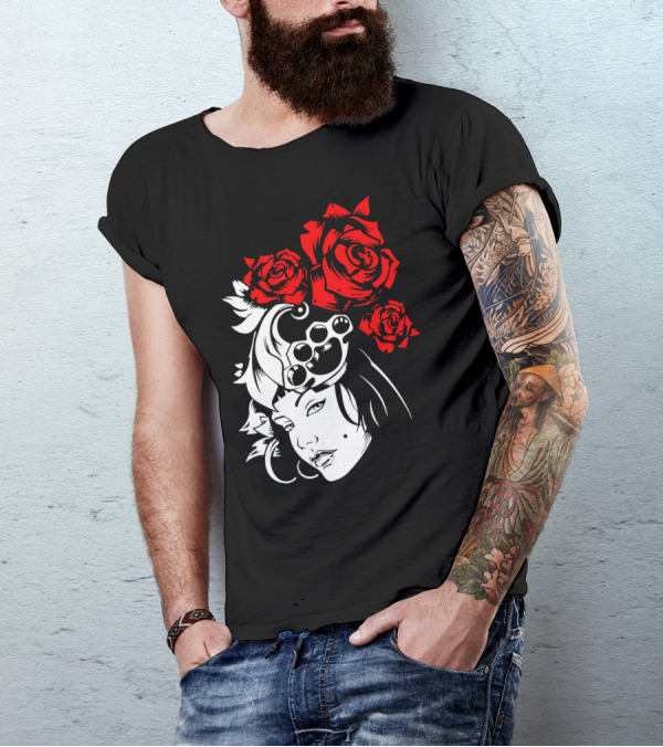 Lady Rose Red Floral Portrait Style Roses T-Shirt