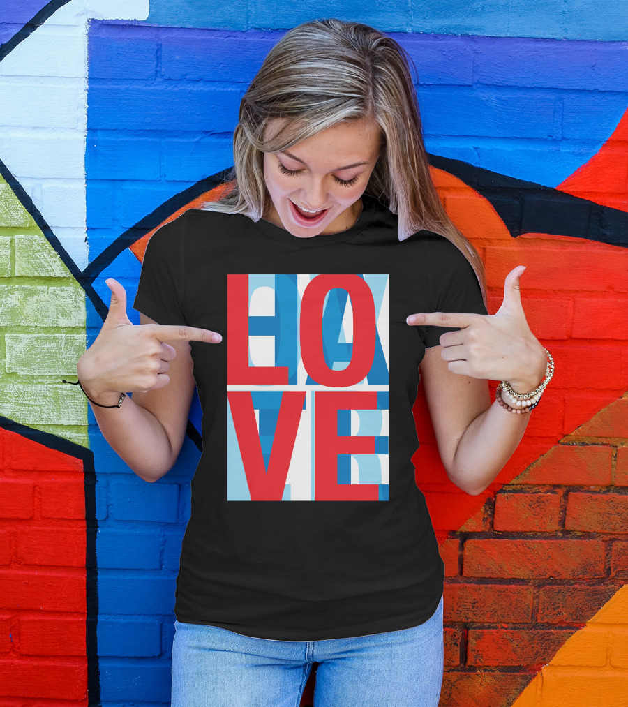 LOVE Overlapping HATE In Bold Red And Blue Text T-Shirt