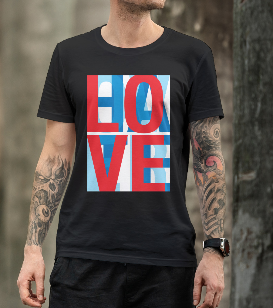 LOVE Overlapping HATE In Bold Red And Blue Text T-Shirt