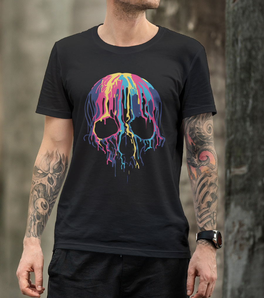 Melting Skull Vibrant Multicolor Dripping Visual T-Shirt
