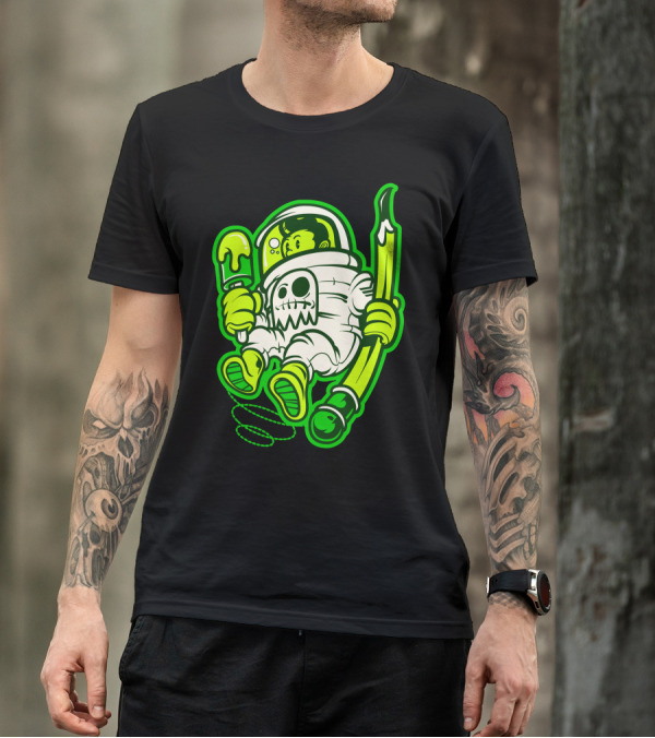 Astronot Green Astronaut With Ice Cream And Paintbrush T-Shirt