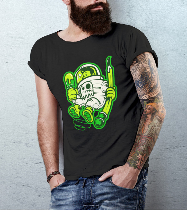 Astronot Green Astronaut With Ice Cream And Paintbrush T-Shirt