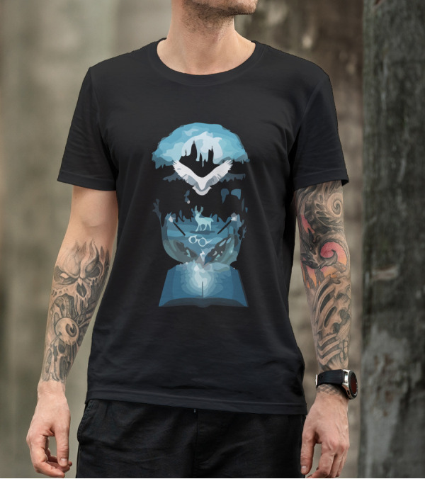 Fantasy World Book With Owl And Magic Elements T-Shirt
