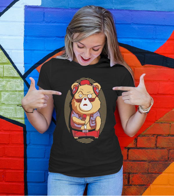 Brown Bear Cool Sunglasses Hip Outfit Microphone T-Shirt