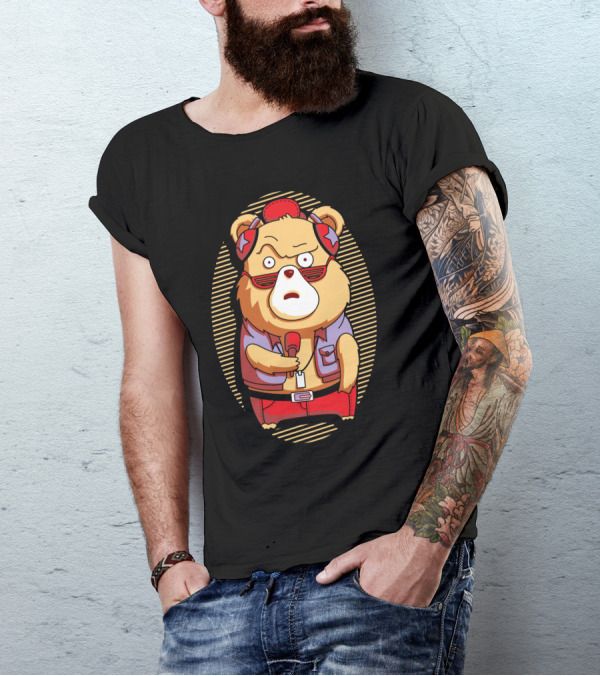 Brown Bear Cool Sunglasses Hip Outfit Microphone T-Shirt
