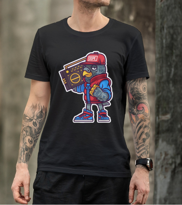 DOPE Pigeon With Boombox And Red Cap T-Shirt