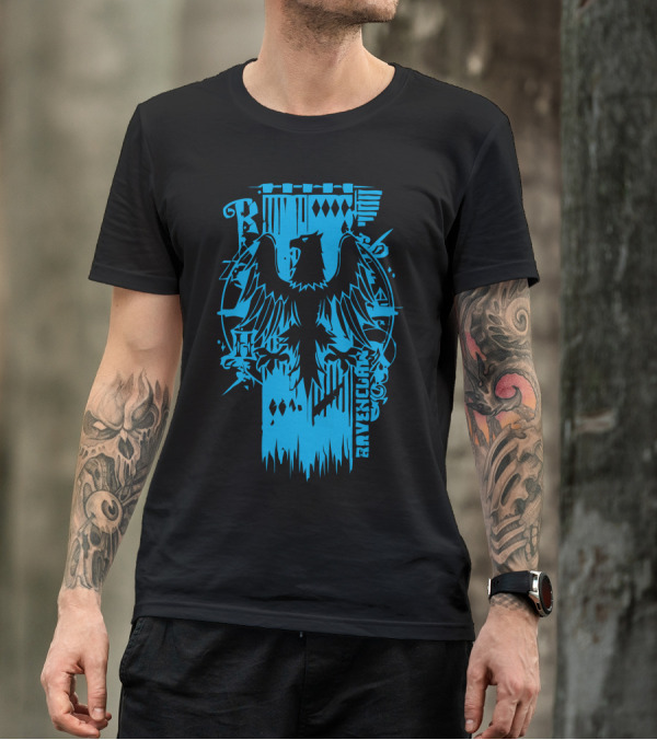 Ravenclaw Eagle Crest Blue Typography T-Shirt