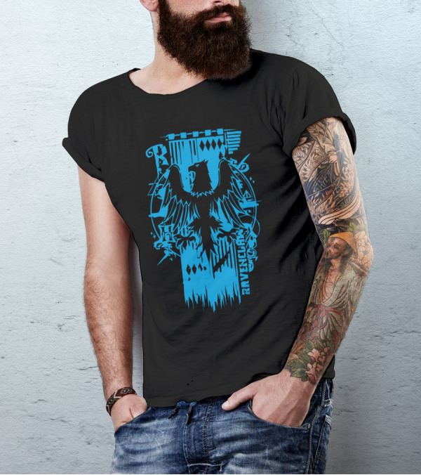 Ravenclaw Eagle Crest Blue Typography T-Shirt
