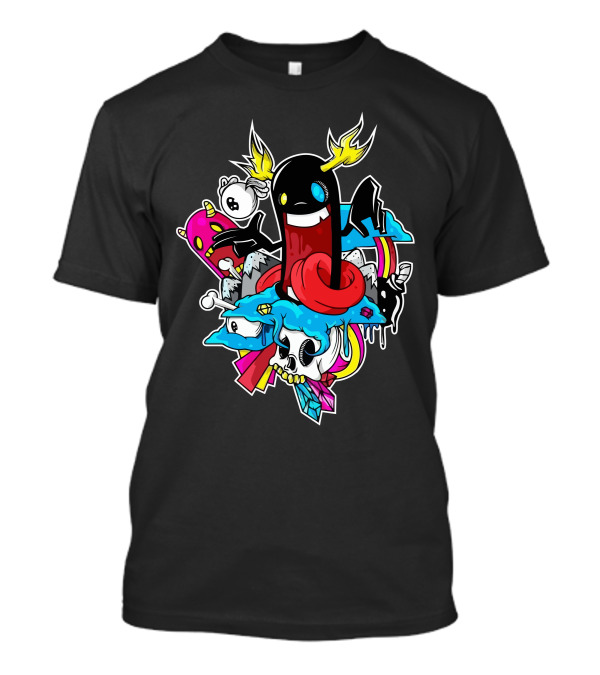Emefe Colorful Cartoon Skull With Lightning And Clouds T-Shirt
