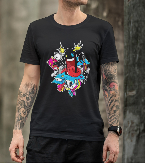 Emefe Colorful Cartoon Skull With Lightning And Clouds T-Shirt
