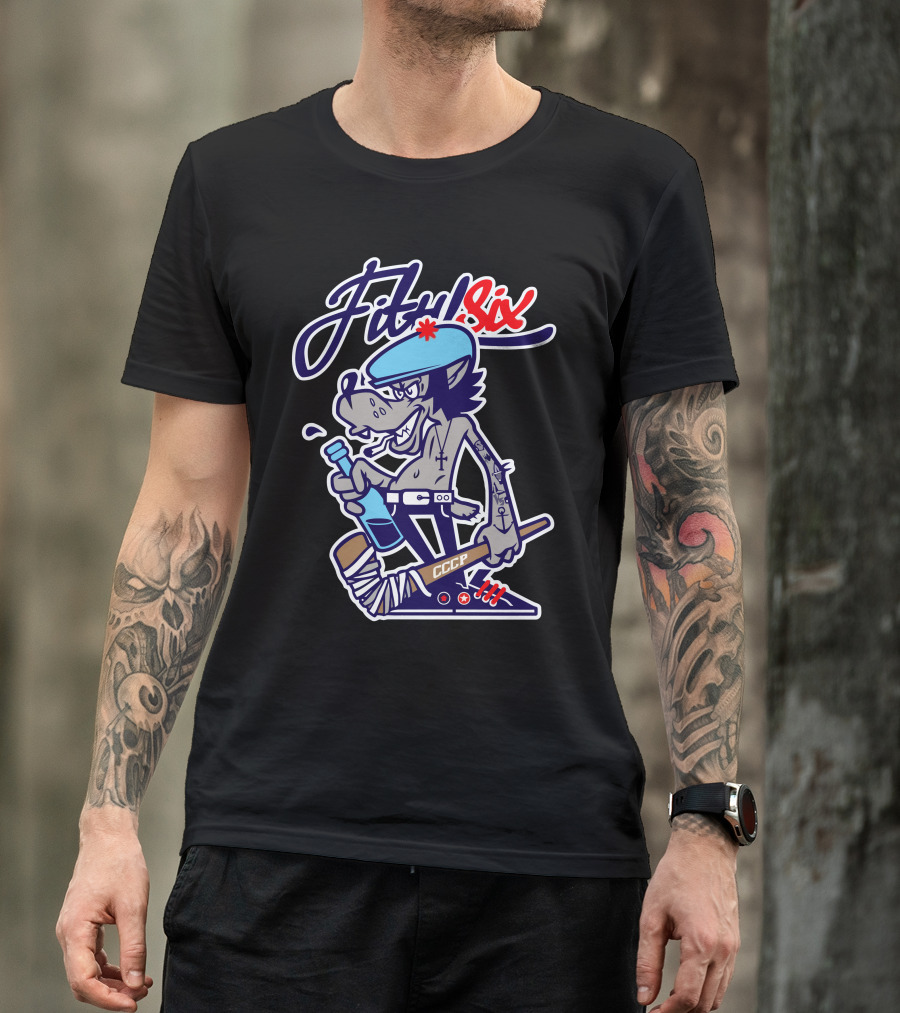 Fithel Six CCCP Wolf In Blue Beret With Bottle And Hockey Stick T-Shirt