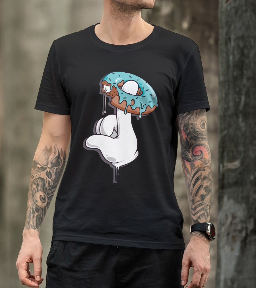 Frases Hand Holding Blue Frosted Donut With Bite And Drips T-Shirt