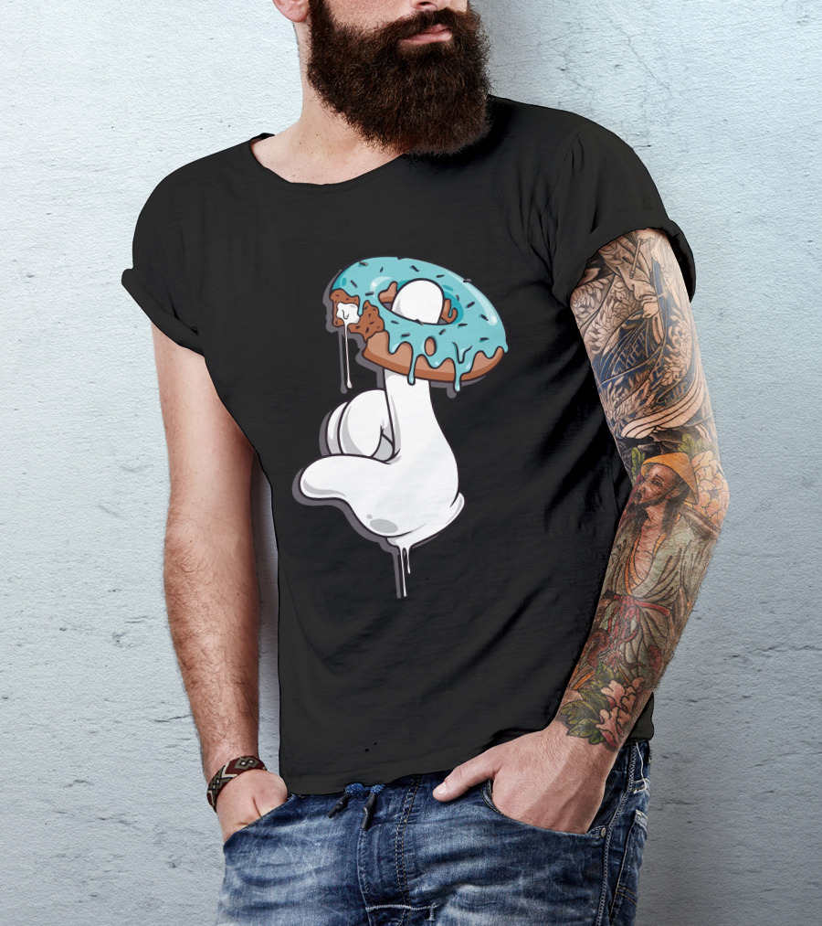 Frases Hand Holding Blue Frosted Donut With Bite And Drips T-Shirt
