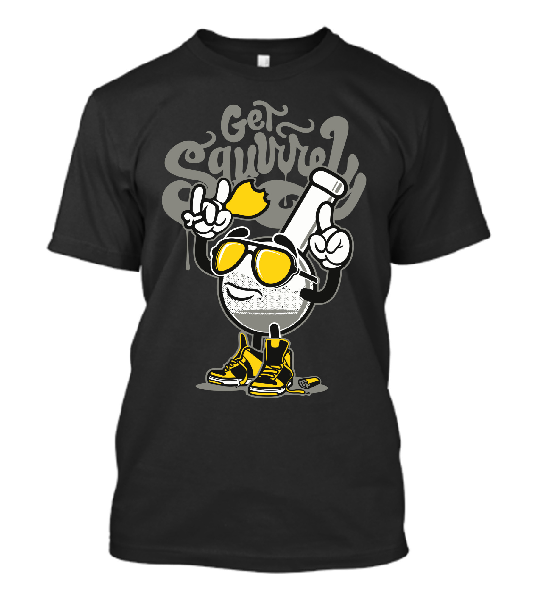 Get Squirrelly Flask Character With Sunglasses And Yellow Sneakers T-Shirt