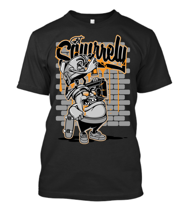 Get Squirrelly Skateboarding Graffiti Characters Brick Wall T-Shirt