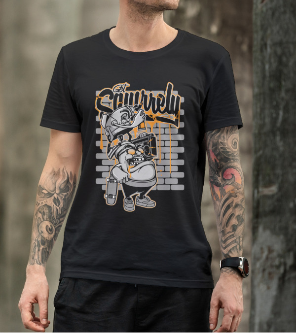 Get Squirrelly Skateboarding Graffiti Characters Brick Wall T-Shirt