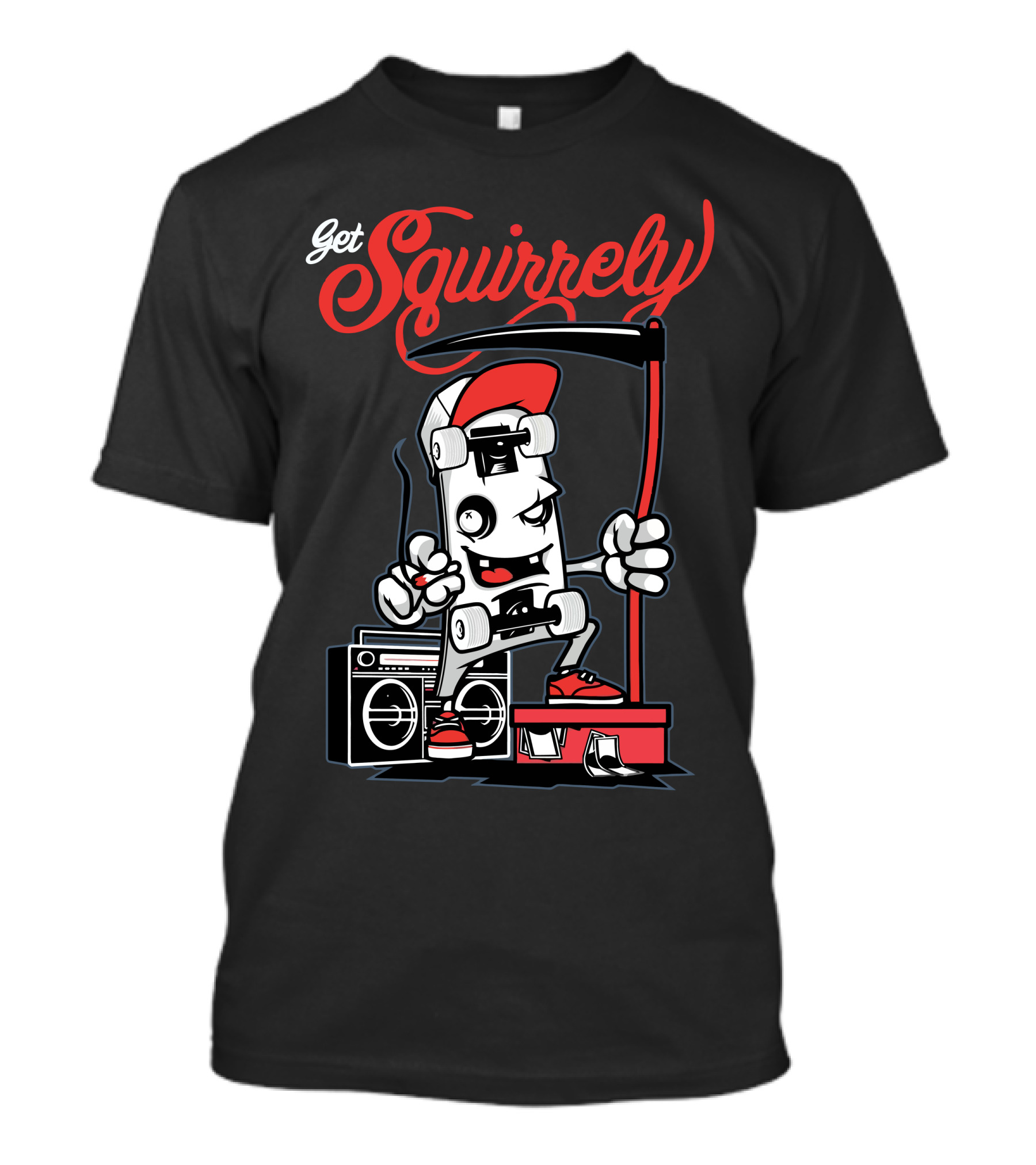 Get Sqyuirrely Skateboard Boombox Dance Vibe T-Shirt