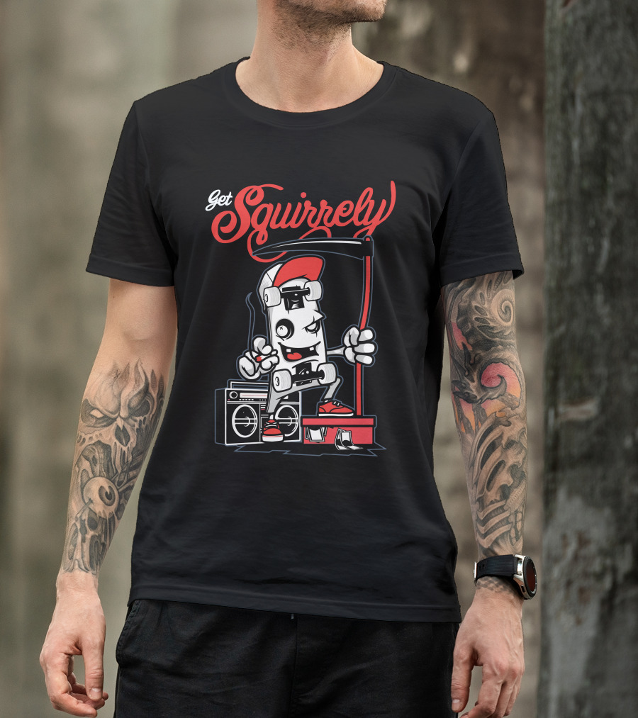 Get Sqyuirrely Skateboard Boombox Dance Vibe T-Shirt