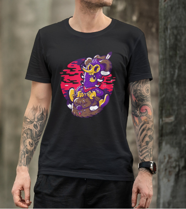 Gugu Rider Cartoon Character Riding Mythical Beast T-Shirt