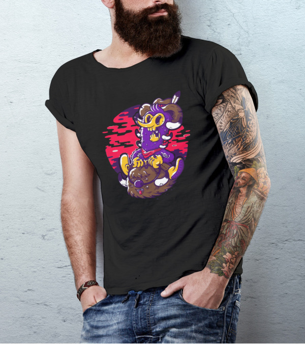 Gugu Rider Cartoon Character Riding Mythical Beast T-Shirt