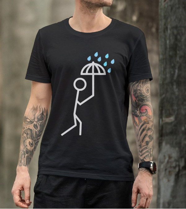 Il Pleut Sortez Les Parapluies Rainy Day Stick Figure With Umbrella T-Shirt